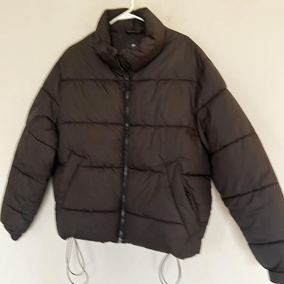 H&M Black water repellant windproof puffer winter coat jacket women size Large - Picture 3 of 7